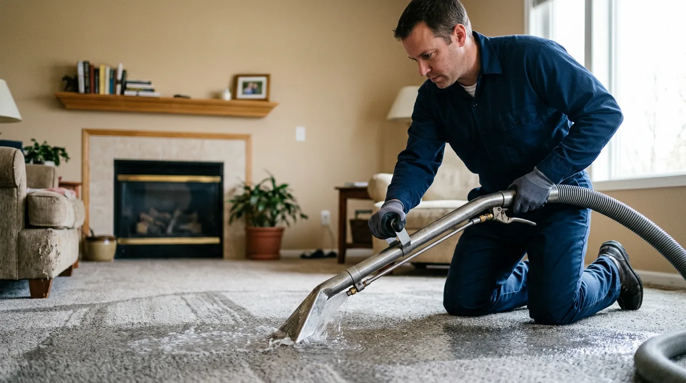 Water damage restoration technician working near Barnard, KS
